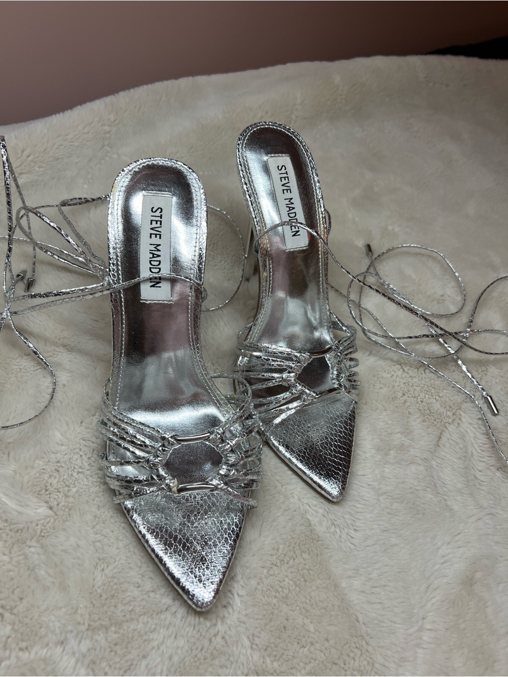 Steve Madden Silver Metallic Lace-Up Pointed Mules